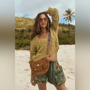 Free People Around the World harem shorts like new embroidered cargo pockets